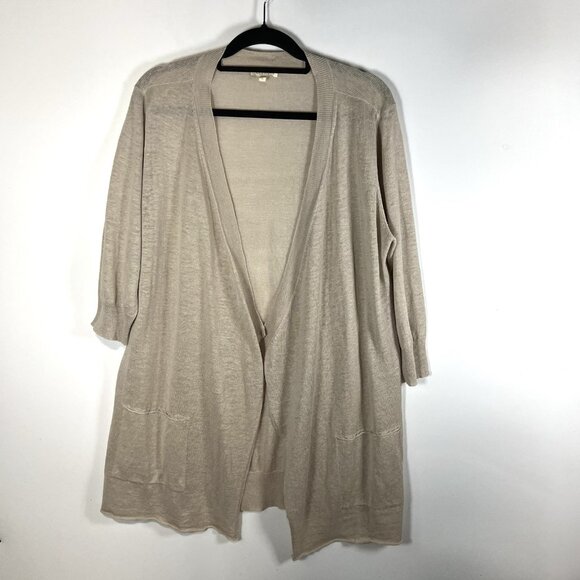 Eileen Fisher Sweater Womens XL Cream Cardigan Linen Blend Minimalist Beachy - Picture 1 of 9